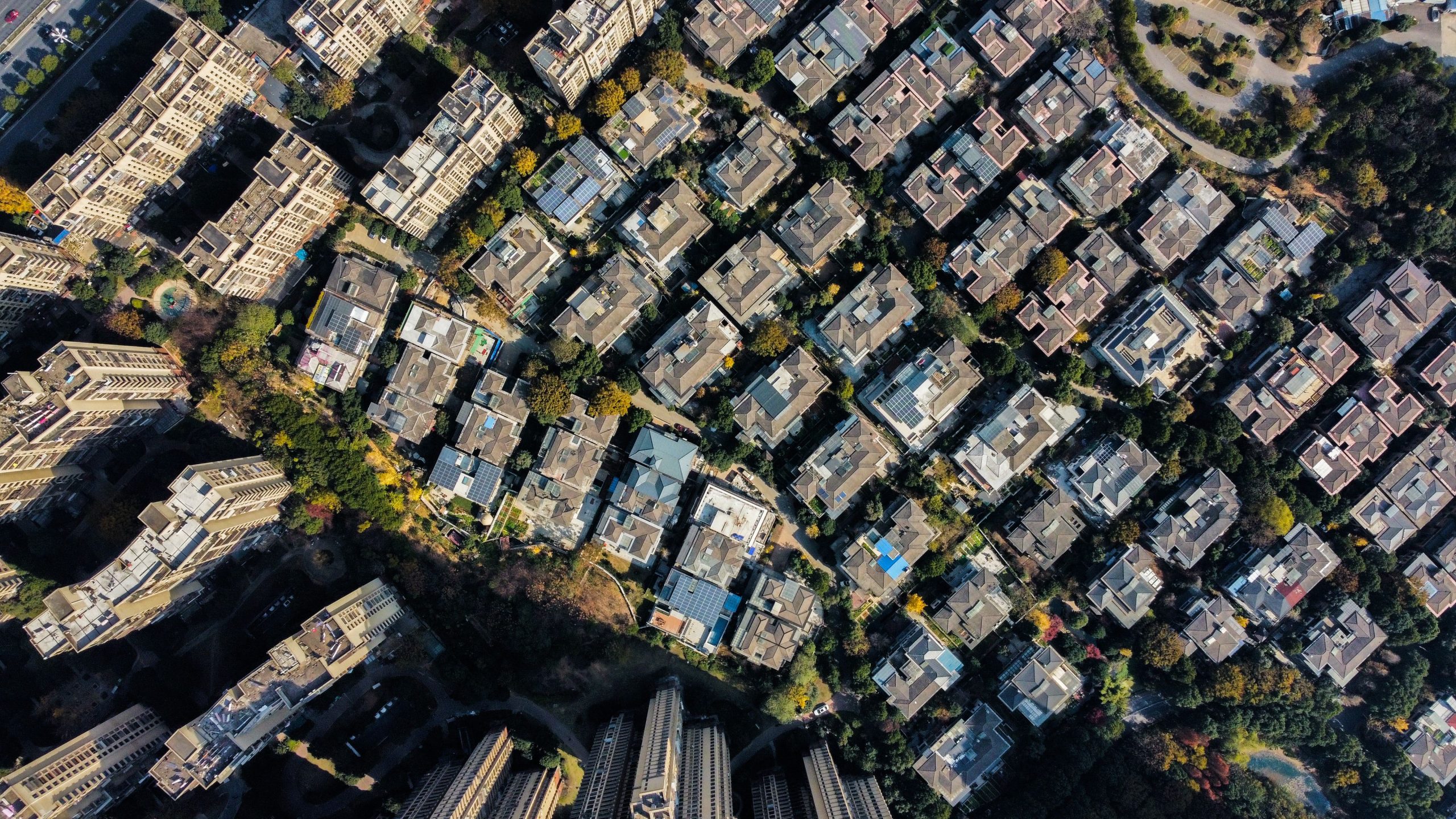 Vue aerienne d'un quartier residentiel dense